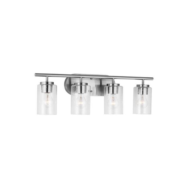 Generation Lighting - Oslo 27.5 in. 4-Light Brushed Nickel Contemporary Transitional Dimmable Bath Vanity Light with Clear Seeded Glass Shades