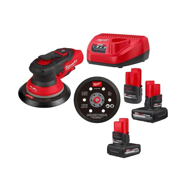 M12 FUEL 12-Volt Li-Ion Brushless Cordless 6 in. Random Orbital Sander Kit 3/16 in w 2 M12 XC 5.0Ah & CP 2.5Ah Batteries