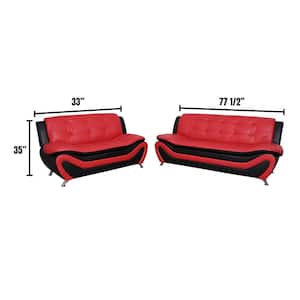 78 in. Armless 2-Piece 4-Seater Sofa Set in Red/Black