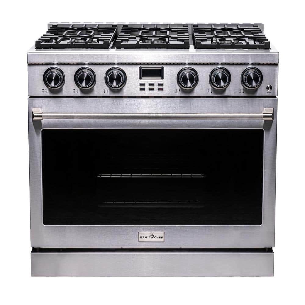 Magic Chef 36 in. 6-Burner Slide-in Gas Range in Stainless, with Convection