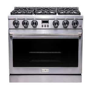 36 in. 6-Burner Slide-in Gas Range in Stainless, with Convection