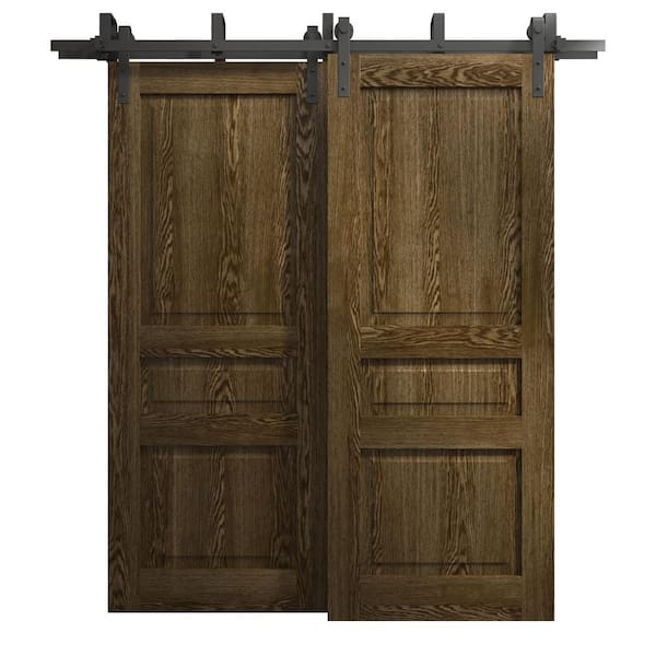 64 in. x 96 in. Marble Oak Color Solid Wood Barn Door Slab With Hardware