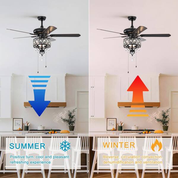 k♡ Staykiwi 52 in. Smart Indoor Matte Black Crystal Ceiling Fan
