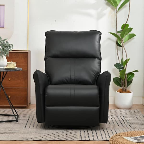 Black 360° Swivel PU Rocking Recliner Chair for Bedroom