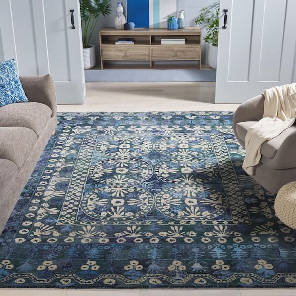 Anatolia 8 ft. x 10 ft. Navy/Beige Traditional Abstract Area Rug