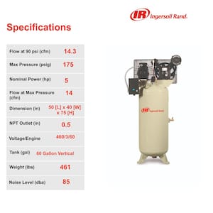 Type 30 Reciprocating 60 Gal. 5 HP Electric 460-Volt 3 Phase Air Compressor