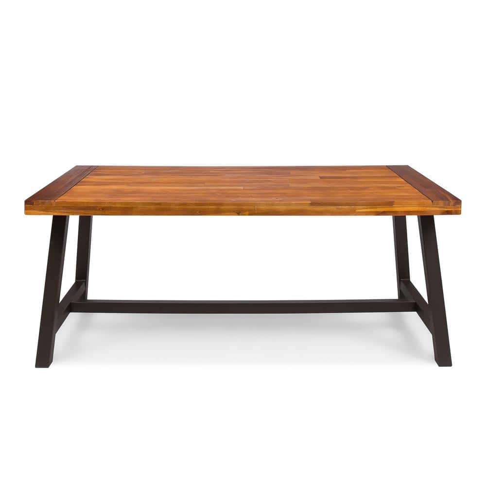 Carlie Sandblast Finish Acacia Wood Outdoor Dining Table with Metal Legs
