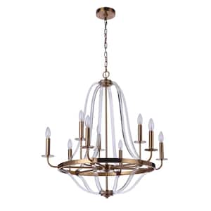 Graclyn 9-Light Satin Brass Finish w/Clear Acrylic Frame Chandelier for Kitchen/Dining/Foyer, No Bulbs Included