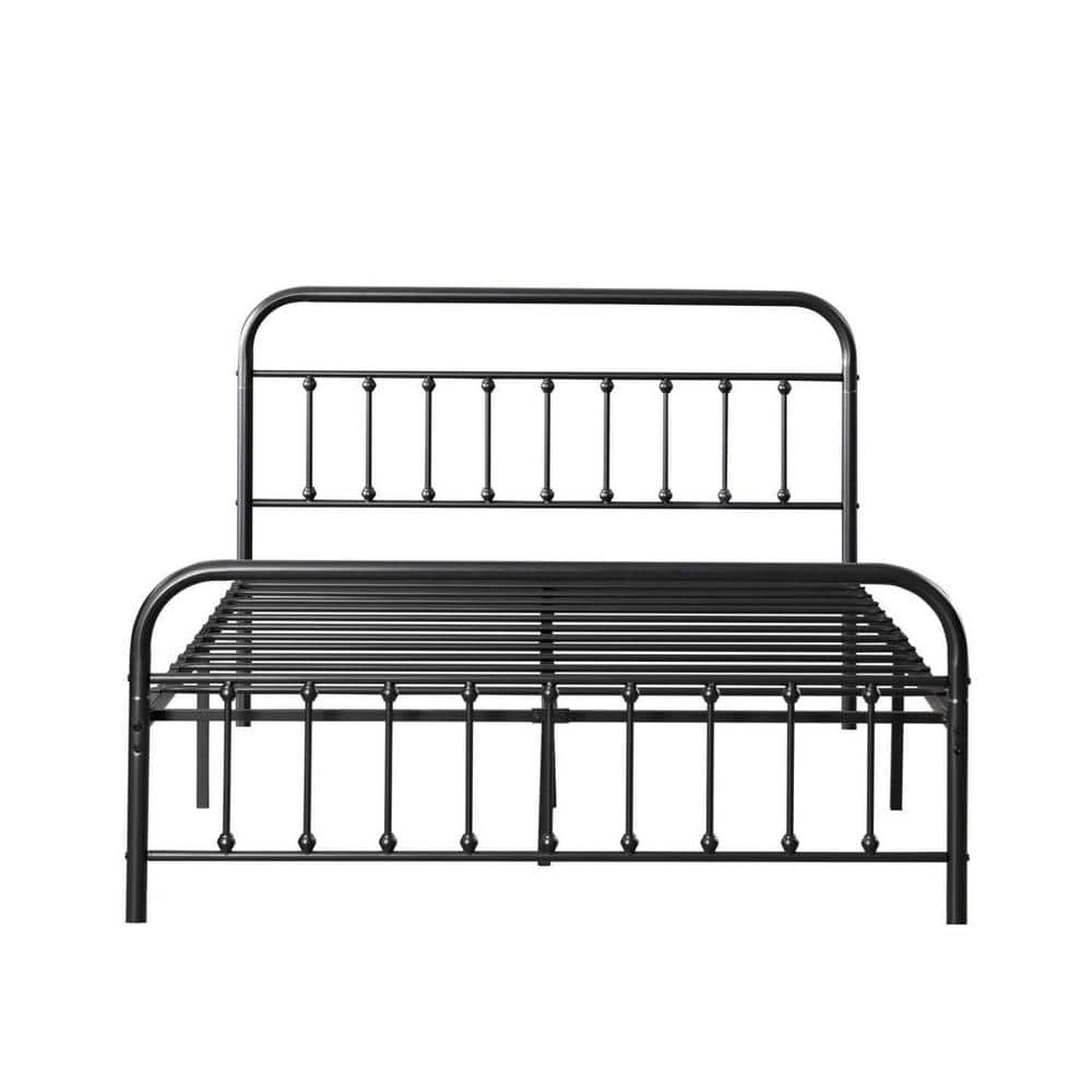 High-Quality Farmhouse Style 61 in. w Black Queen Size Steel Frame Platform