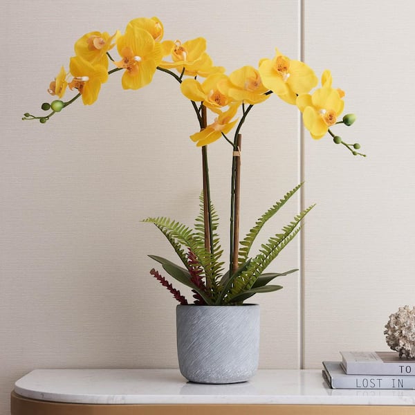 Unbranded 25 in. Yellow Orchid This Yellow Orchid Makes for a Wonderful Centerpiece Brighten Any Room with this Synthetic Design