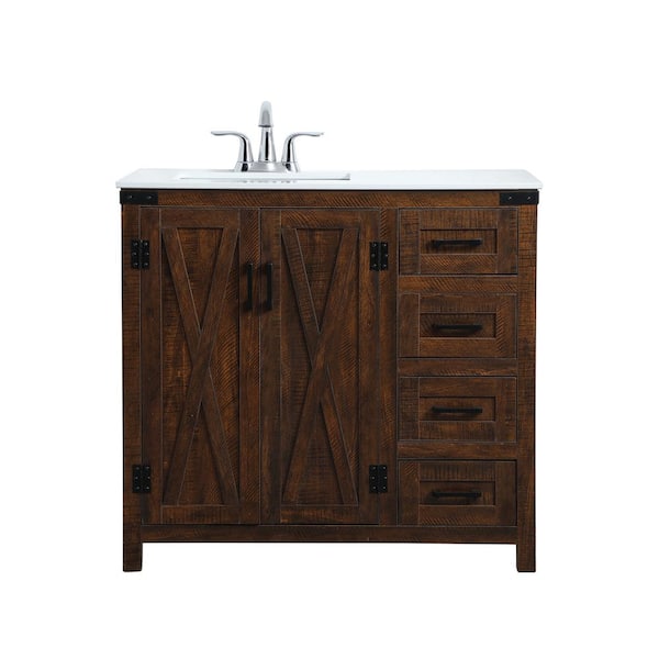 Unbranded Simply Living 36 in. W x 19 in. D x 34 in. H Bath Vanity in Espresso with Ivory White Engineered Marble Top