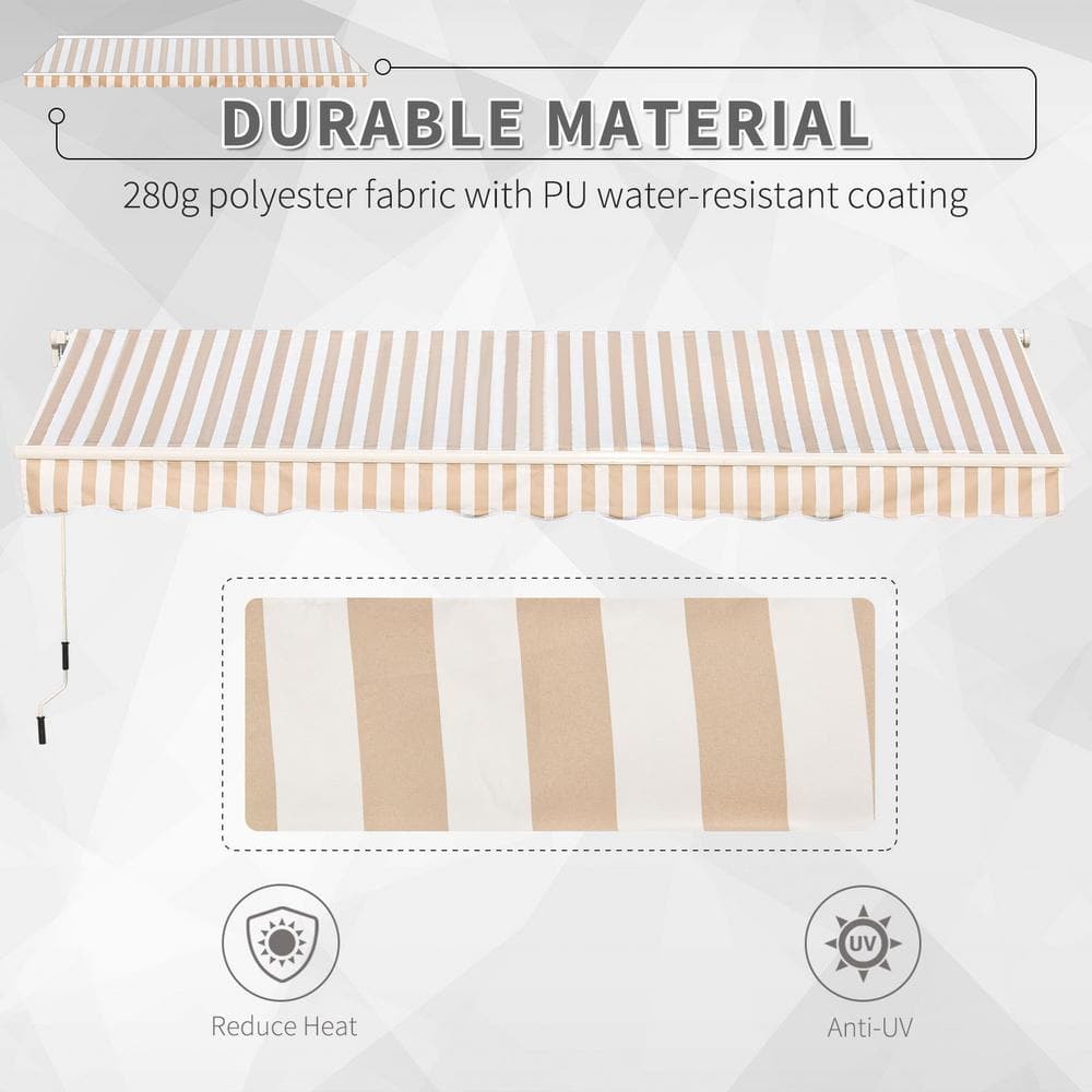 Beige Striped Aluminum Manual Retractable Patio Awning