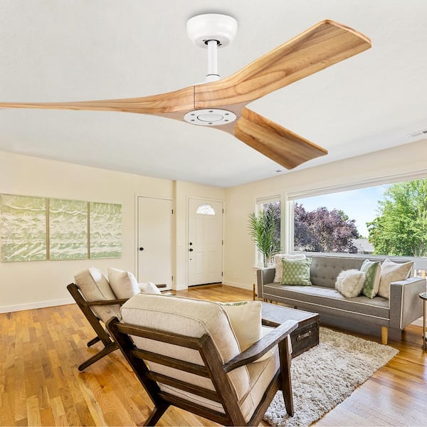 52 in. Matte White Solid Wood Modern Reversible Ceiling Fan with Remote Control