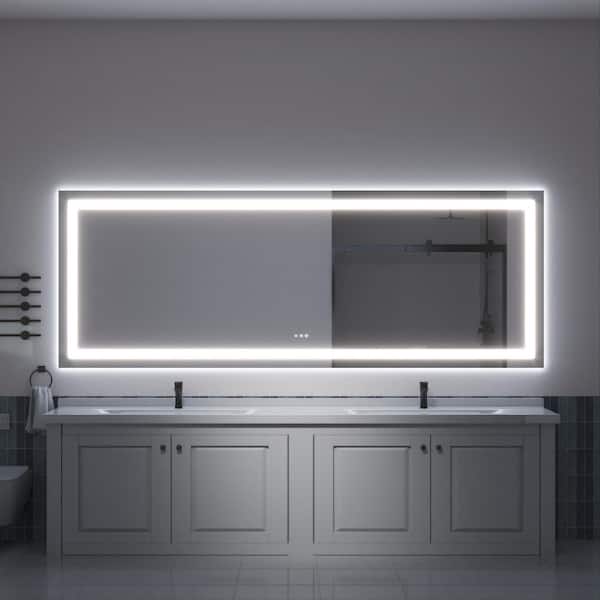 110 in. W x 40 in. H Rectangular Frameless LED Light Anti-Fog Bathroom Wall Mirror with Backlit and Front Light