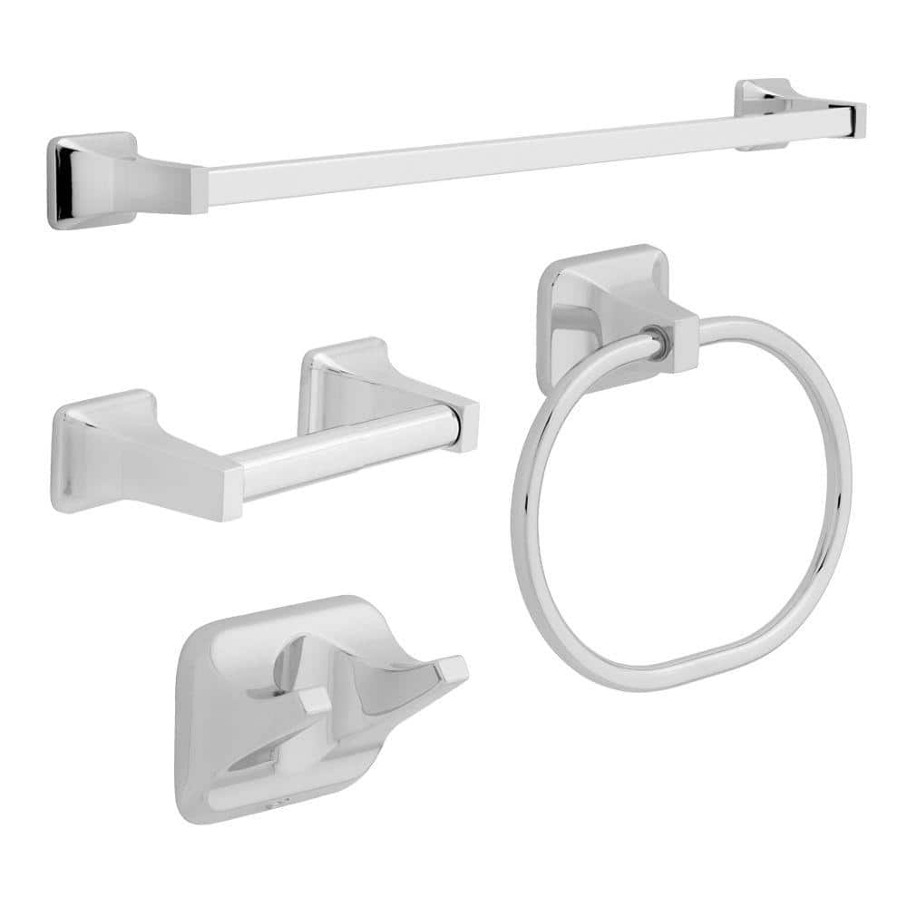 Franklin Brass Futura 4 Piece Bath Hardware Set In Chrome With Towel Ring Toilet Paper Holder Towel Hook And 24 In Towel Bar Ds2400pc The Home Depot
