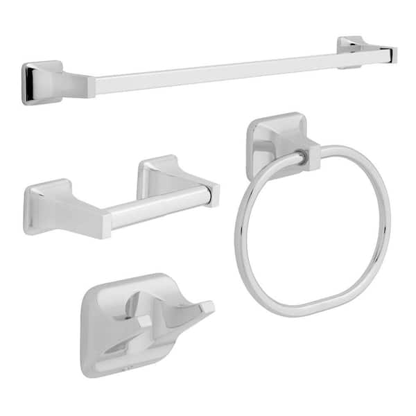 Franklin Brass Futura 4-Piece Bath Hardware Set in Chrome with Towel Ring Toilet Paper Holder Towel Hook and 24 in. Towel Bar