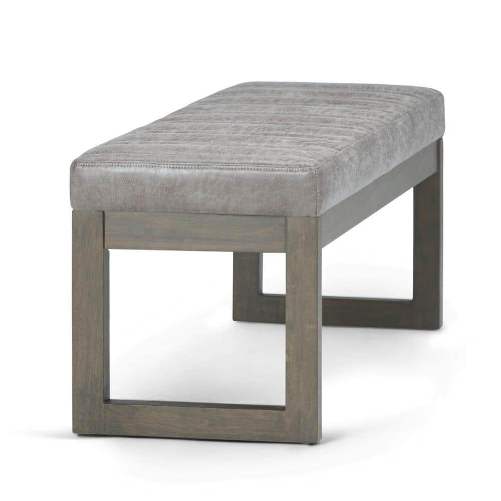 Casey Distressed Grey Taupe Faux Leather Ottoman Bench