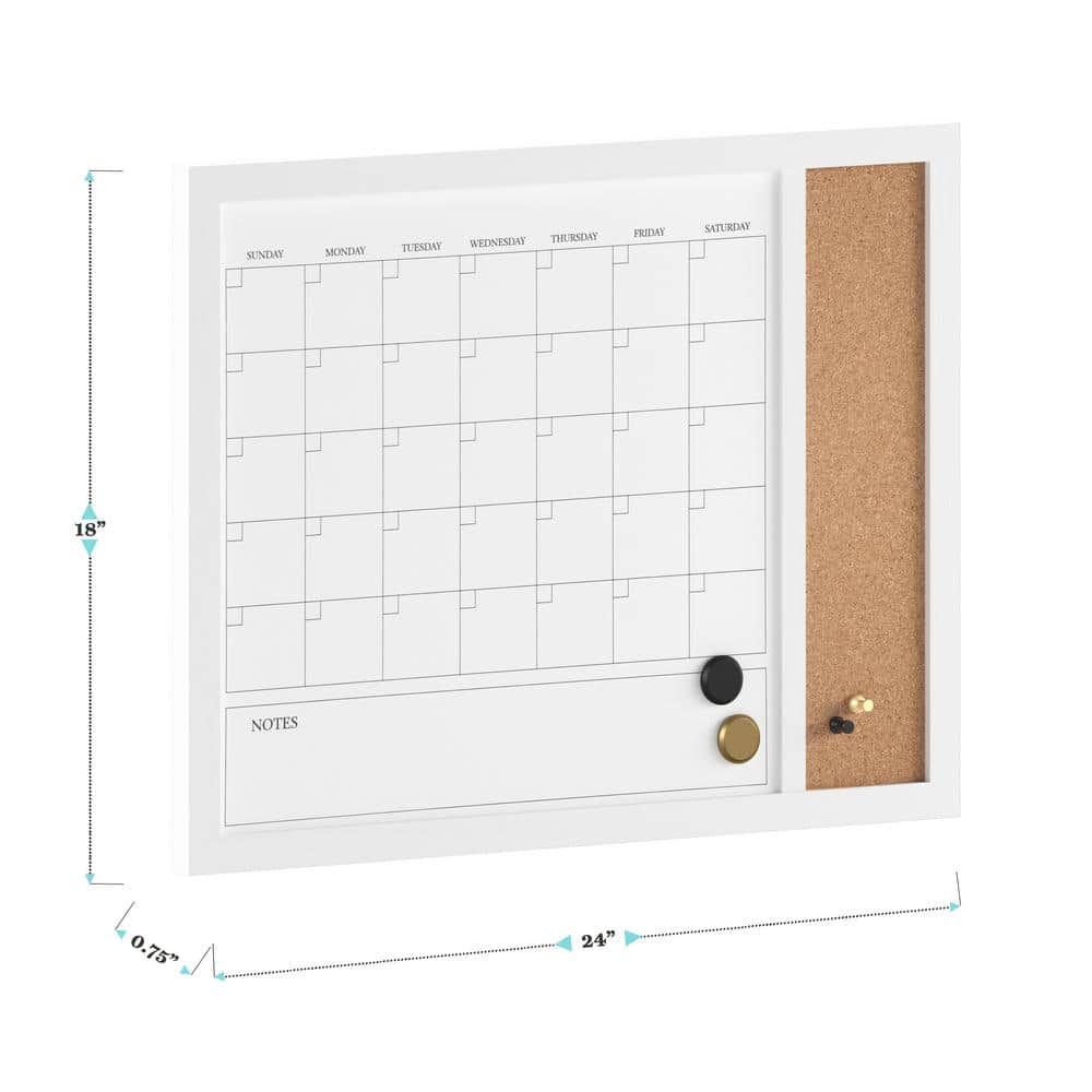 White Woodgrain 24" x 18" Magnetic Dry Erase Calendar and Cork Board Combo
