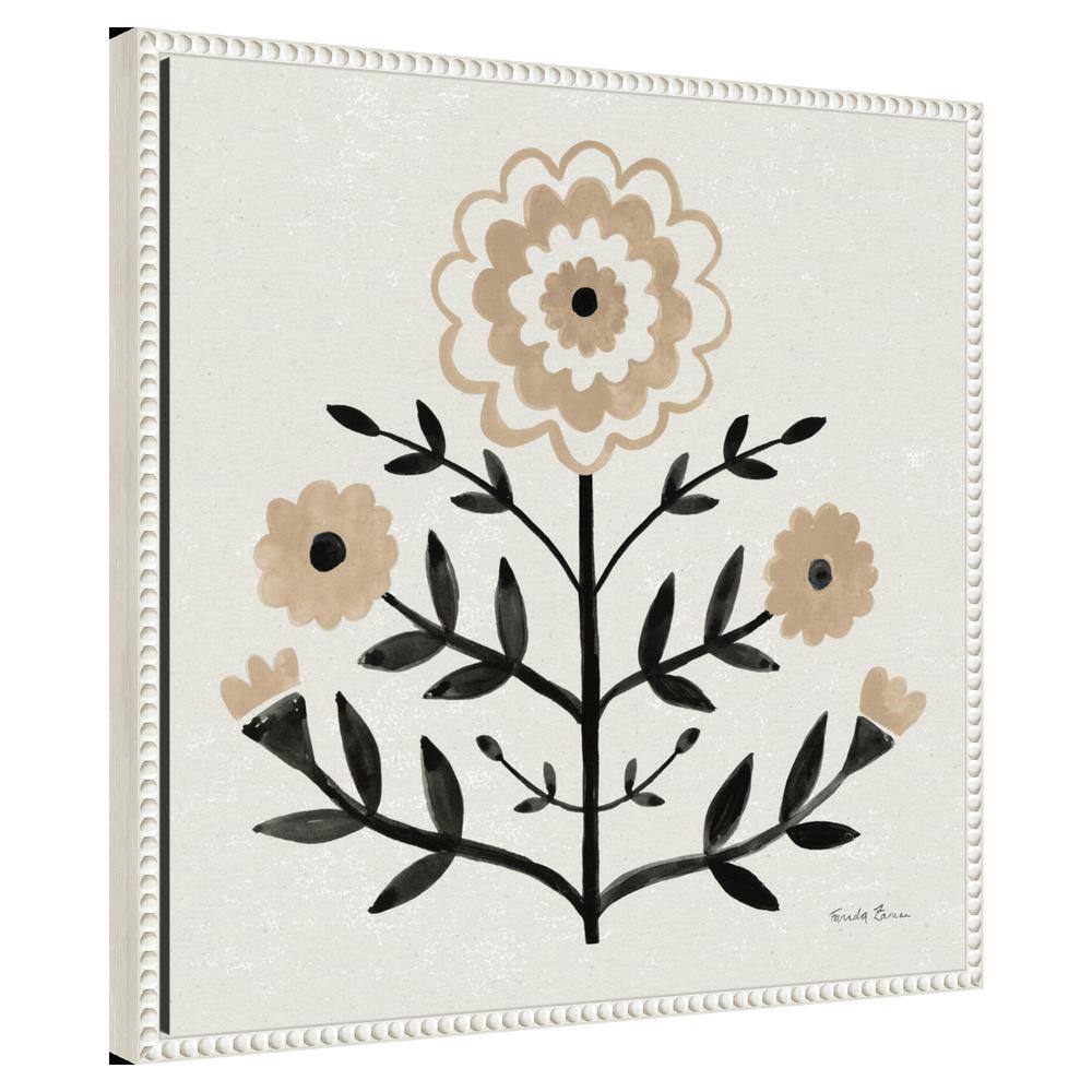 Garden Folk Flowers I Beige and Black Canvas Wall Art with White Frame