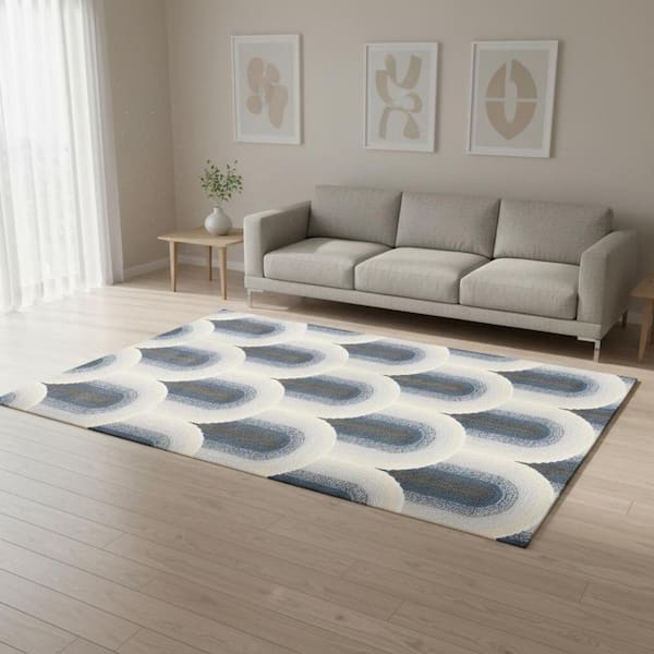 Blue 5 x 8 ft. Woven Geometric Rectangle Indoor Area Rug