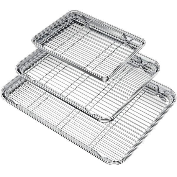 6-Piece Stainless Steel Cake Pan Sets (3 Pans and 3 Racks),  Baking Pan Cookie Sheet with Cooling Rack, Non Toxic