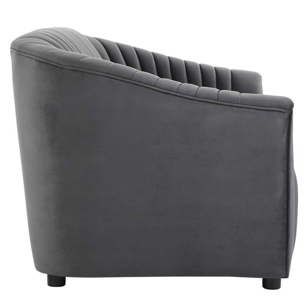 Charcoal Velvet Channel Tufted Loveseat with Dense Foam Padding