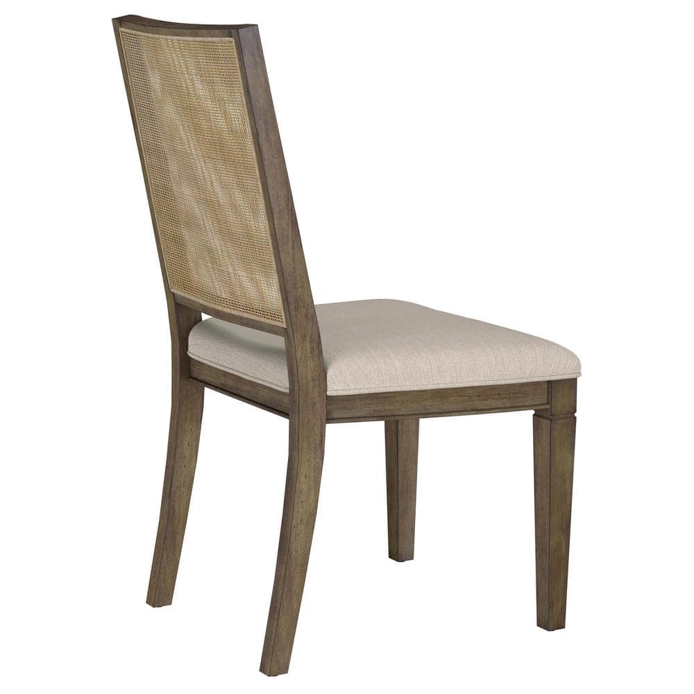 Beige Rattan Cane Back Transitional Side Chair Set