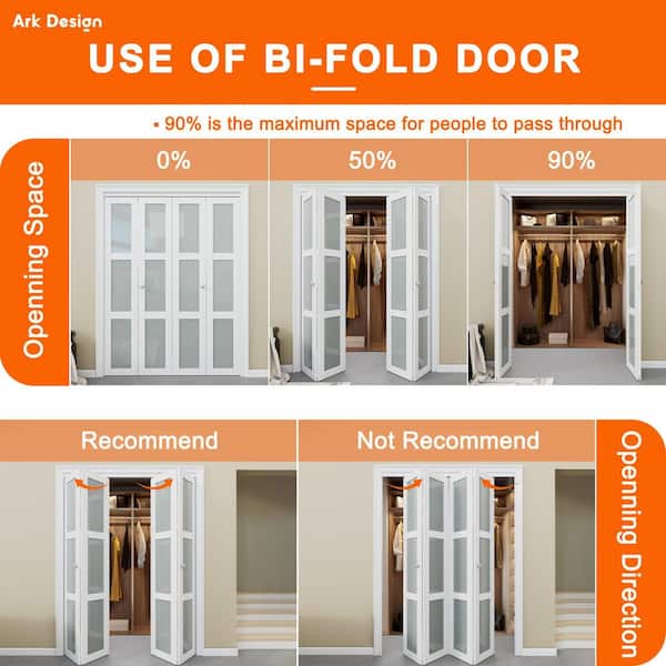 72 in. x 80 in. 1-Lite Glass Frosted Glass and Solid Core White Finished MDF Bi-fold Door with Hardware