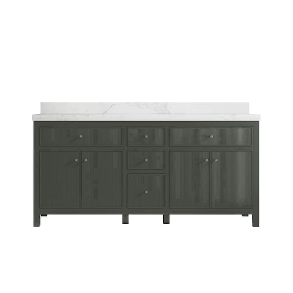 Willow Collections Sonoma 72 in. W x 22 in. D x 36 in. H Double Sink Bath Vanity in Pewter Green with 2" Calacatta Nuvo Top