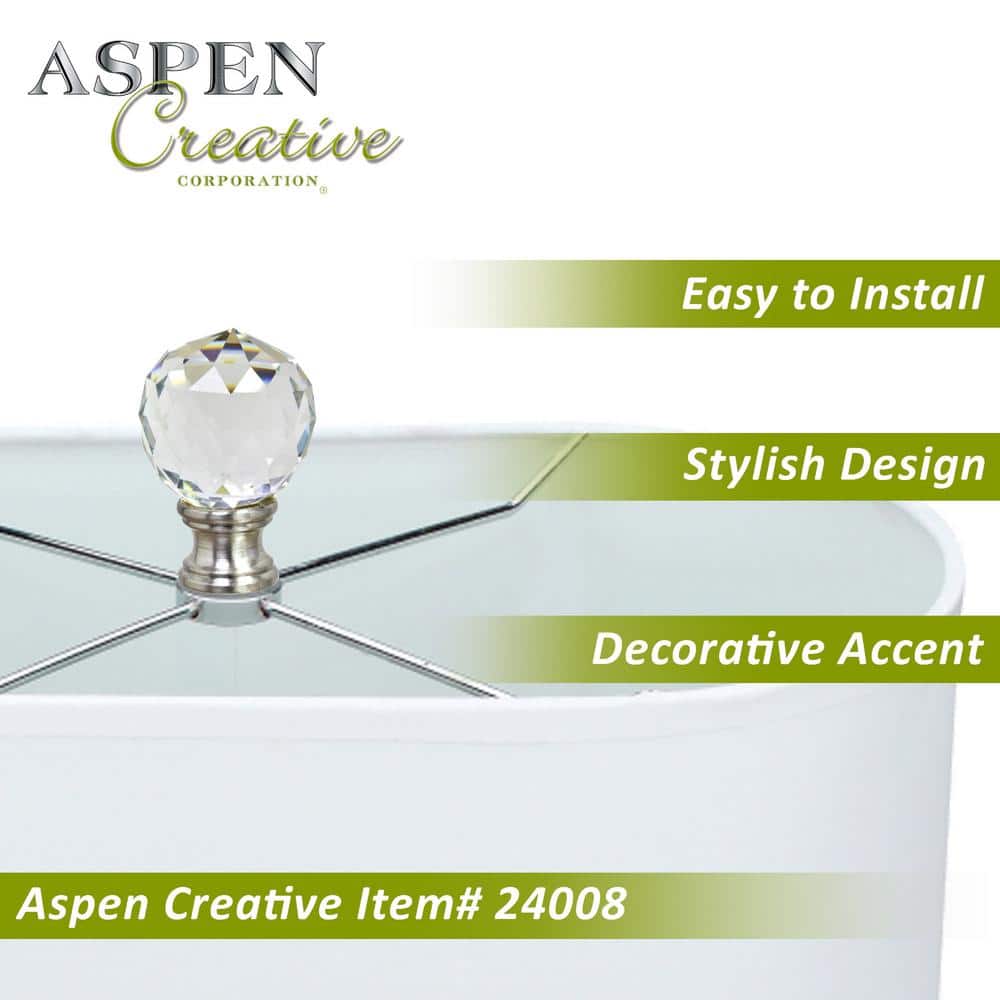 Clear Faceted Crystal Round Lamp Finial with Brushed Nickel Base