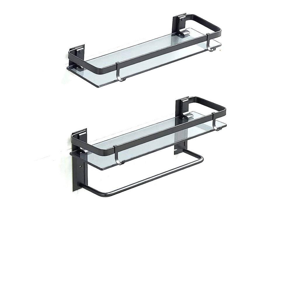 Aoibox 2 Pcs 4.7 in. W x 1.8 in. H x 12.8 in. D Steel Rectangular Shower Bath Shelf in Gray with Towel Bar and Removable Hooks