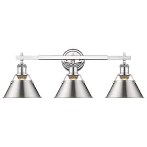 Orwell 4.875 in. 3-Light Chrome Vanity Light with Pewter Shade