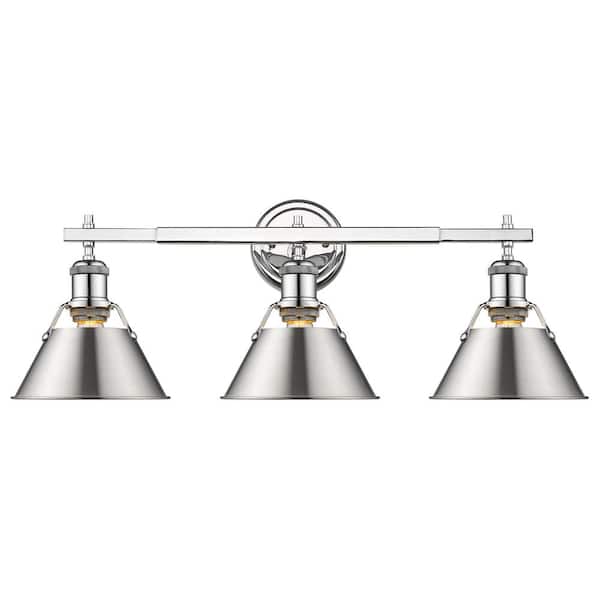 Golden Lighting Orwell 4.875 in. 3-Light Chrome Vanity Light with Pewter Shade