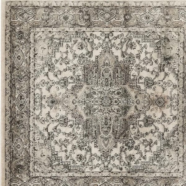 4 ft. x 4 ft. White Medallion Washable Area Rug