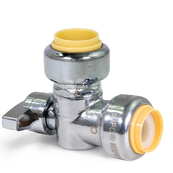 1/2 in. Push x 1/2 in. Push-Fit Water Supply Stop Angle Valve Quarter Turn, Lead Free Chrome Plated Brass
