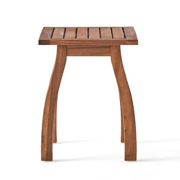 COOLSHARK 15 in. W x 19.25 in. H Acacia Wood Side Table with Stylish Slatted Design Teak Color for Deck Porch, Backyard, Poolside