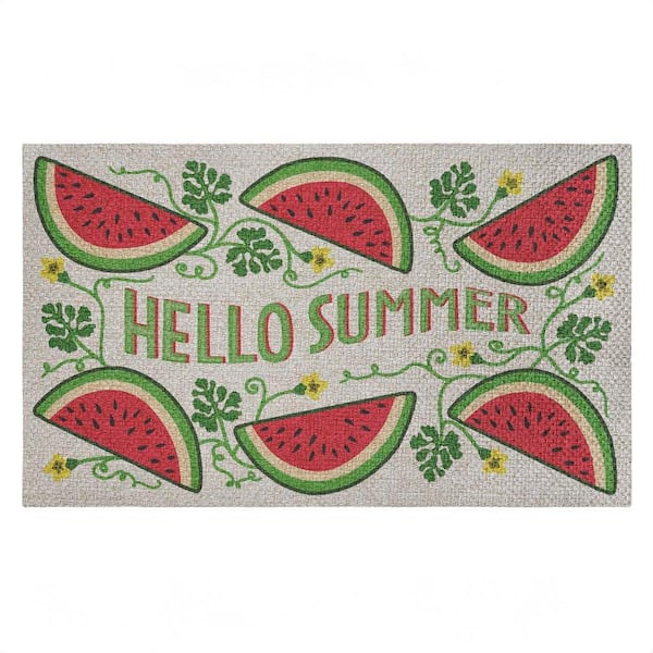 Hello Summer Watermelon Green 18 in. x 30 in. Polyester Non-Slip Outdoor Door Mat