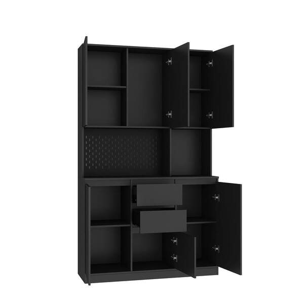 Aoibox 43-in. W x 15-in. D x 74-in. H Black MDF Ready to Assemble Floor Kitchen Pantry Cabinet with Doors Shelves & Drawers