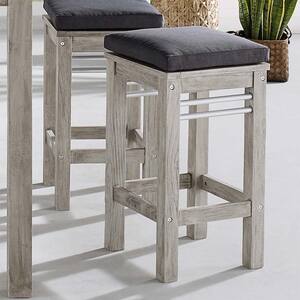 Wiscasset Acacia Wood Outdoor Bar Stool in Light Gray with Gray Cushions
