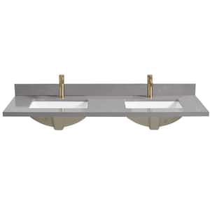 Malaga 61 in. W x 22 in. D Engineered Stone Composite White Rectangular Double Sink Vanity Top in Reticulated Gray