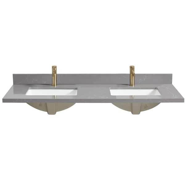 ROSWELL Malaga 61 in. W x 22 in. D Engineered Stone Composite White Rectangular Double Sink Vanity Top in Reticulated Gray