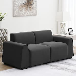 71 in. Square Arm Linen Rectangle Sofa with Wide Armrests in DARK GREY