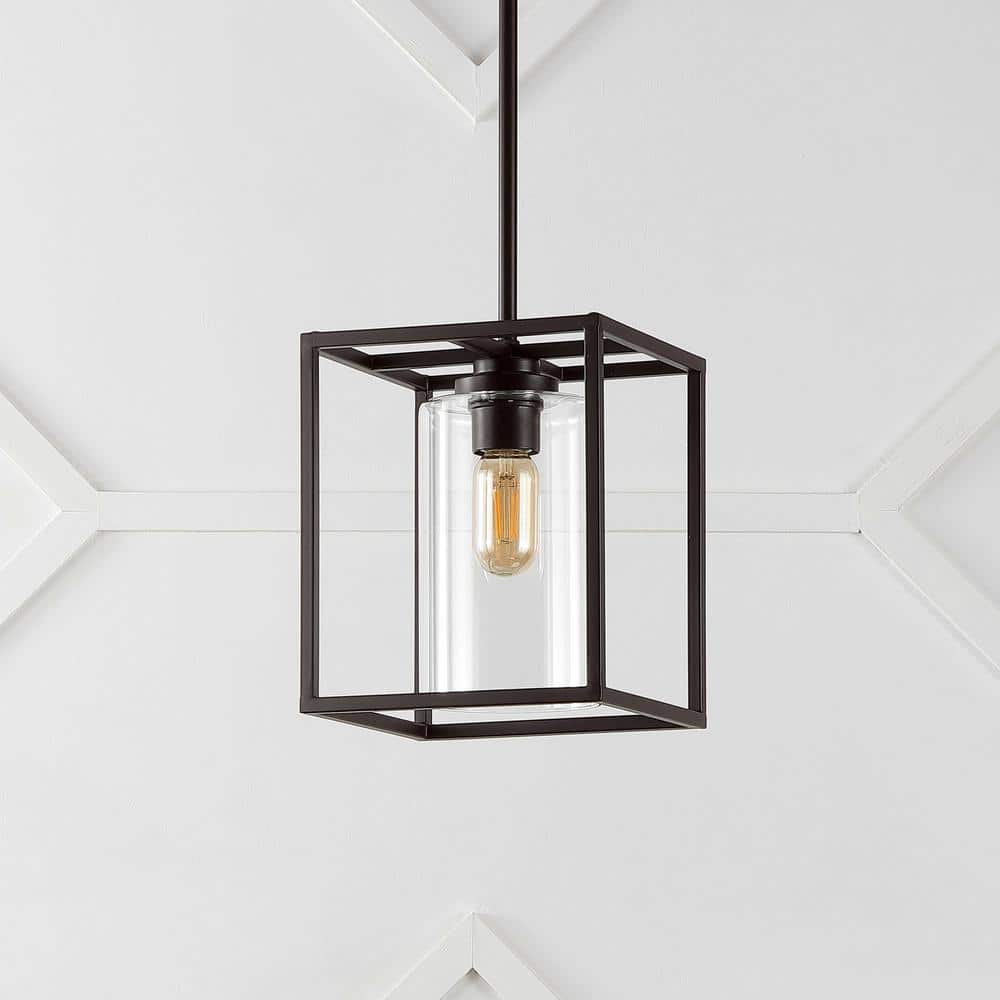 Quinn Industrial Rustic 8.13" Mini LED Pendant in Oil-Rubbed Bronze with Clear Glass