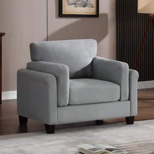 Modern Minimalist Small Couch Grey Linen-Like Accent Chair with Rolled Arm and Comfortable Thick Cushion
