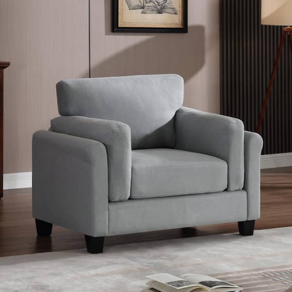Morden Fort Modern Minimalist Small Couch Grey Linen-Like Accent Chair with Rolled Arm and Comfortable Thick Cushion