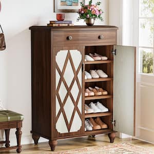 43.7 in. H x 29.53 in. W. Brown 20-Pairs Shoe Storage Cabinet, Freestanding Wood Shoe Rack with Drawer for Entryway