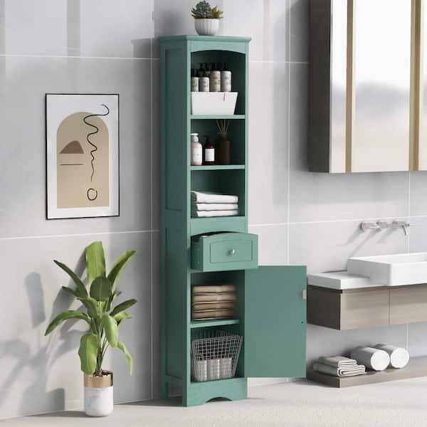 Unbranded 13.4 in. W x 9 in. D x 67 in. H Green Home Freestanding Linen Cabinet Adjustable Bathroom Cabinet with Drawer and Door
