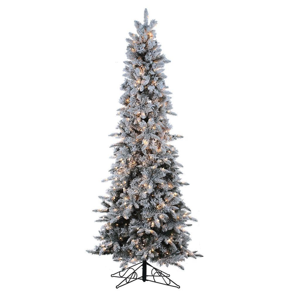 Sterling 9 ft. Pre-Lit Flocked Narrow Pencil Pine Artificial Christmas ...
