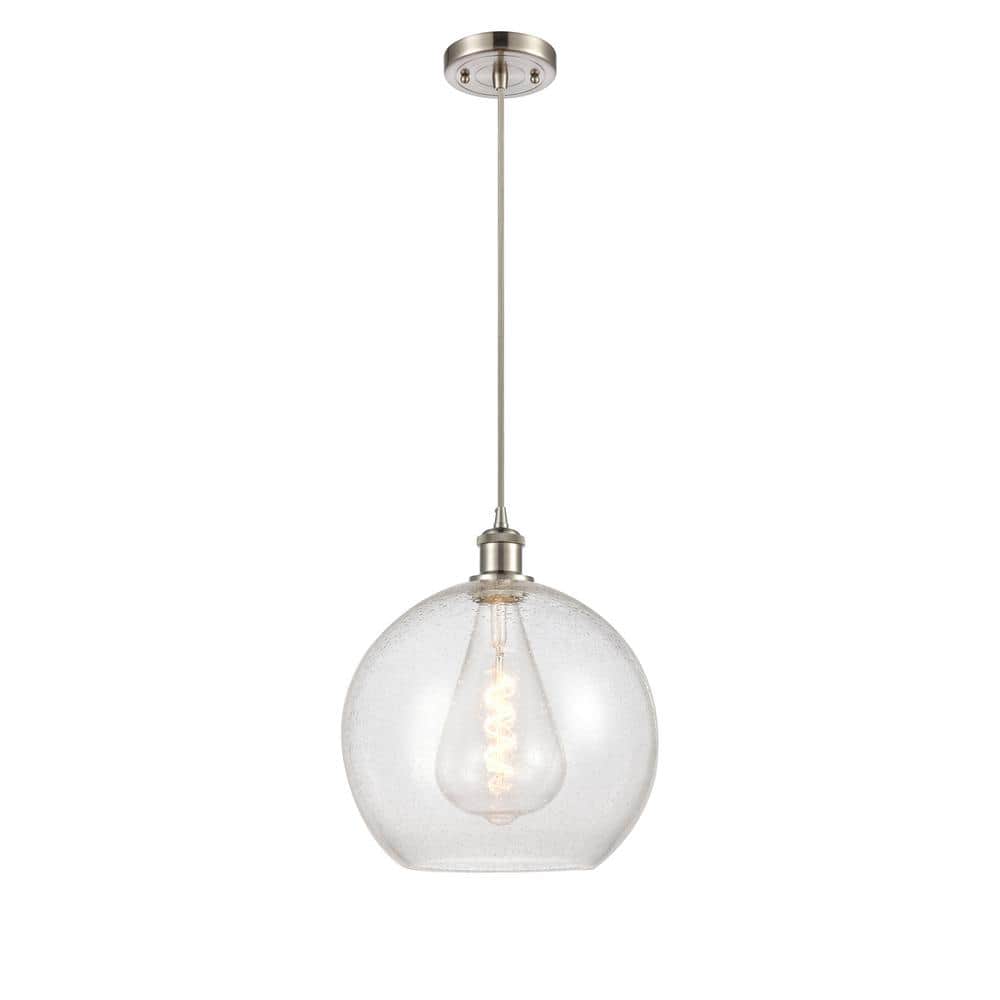 Athens 60-Watt 1 Light Brushed Satin Nickel Shaded Mini Pendant Light with Seeded glass Seeded Glass Shade price history on PriceWatchPro