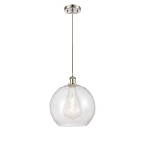 Athens 60-Watt 1 Light Brushed Satin Nickel Shaded Mini Pendant Light with Seeded glass Seeded Glass Shade